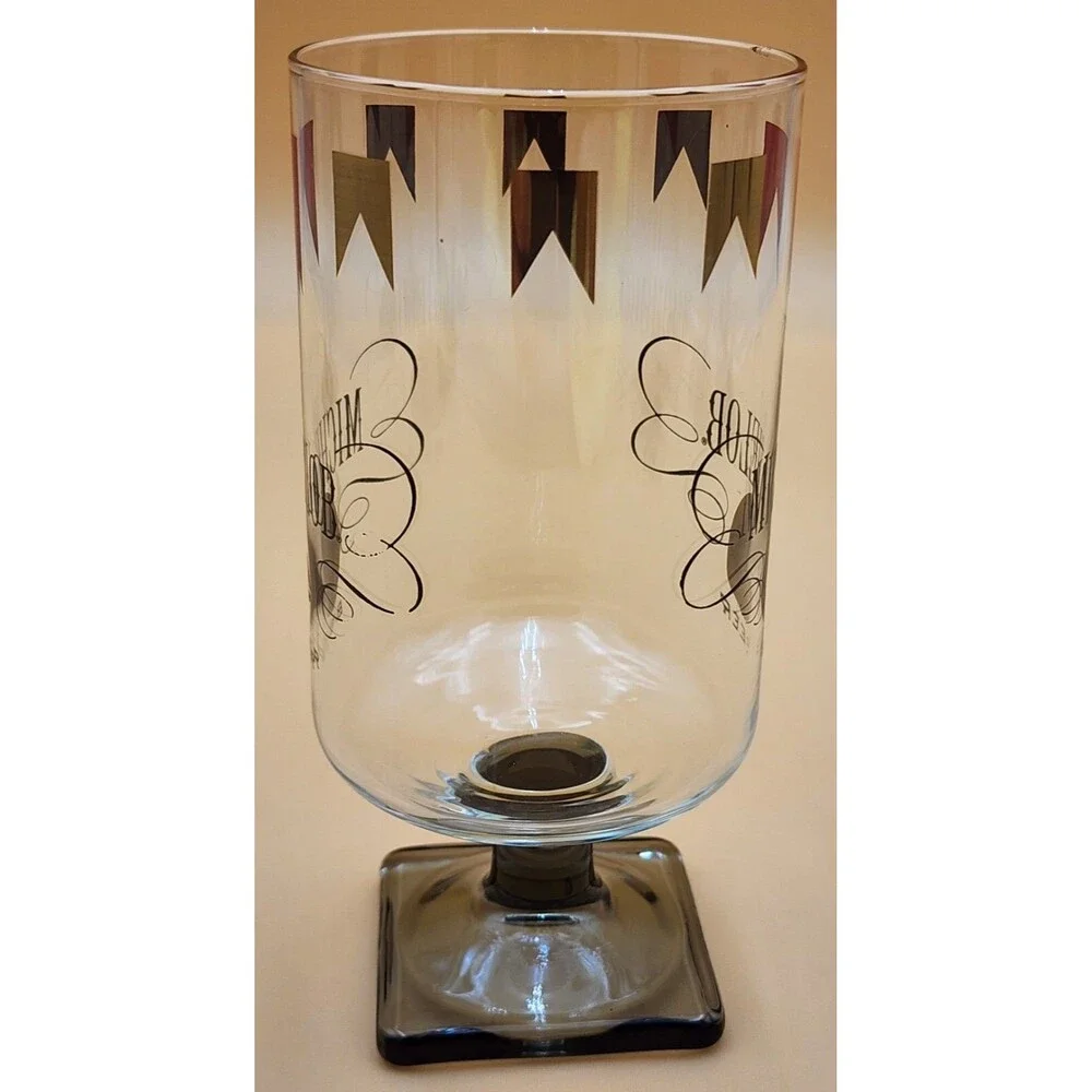 Set Of Six (6) Vintage Michelob Beer Glasses Square Footed Stem Base
